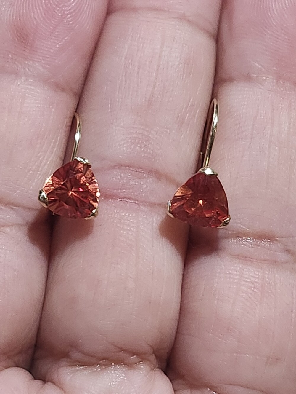 Vintage 14K Yellow Gold TRIANGULAR Trillion-Cut Citrine Earrings